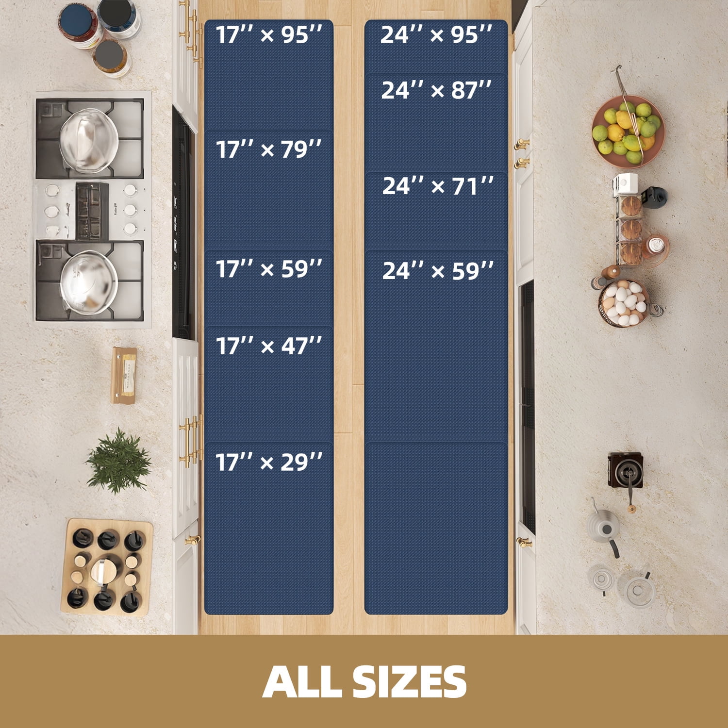 PABUBE Kitchen Rug, Anti Fatigue Mat for Kitchen, Non Skid Kitchen Floor Mat, Kitchen Rug or Mat Washable, 24"x 71", Blue