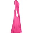 thumbnail image 3 of Bon Rosy, Women's, 3/4 Sleeve Deep V-Neck Maxi Faux Wrap Solid Dress, Hot Pink, S, 3 of 5