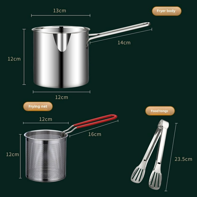 Friteuse Profonde Compacte en Acier Inoxydable 304 de Gros avec Panier-Filtre Intégré – Idéale pour les Collations Frites Japonaises, les Tendres de Poulet et la Cuisine à la Maison; Comprend un Panier à Friture à Poignée Rouge et une Pince Alimentaire –