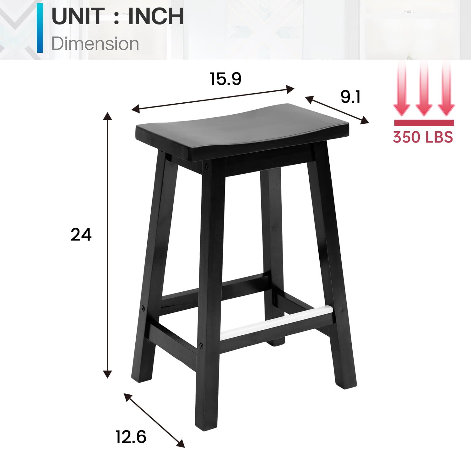 PayLessHere Bar Stools Set of 2 for Kitchen Counter Solid Wooden Saddle Stools 24-Inch/30-Inch Height (Black, 24 in)