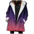 thumbnail image 3 of Womens Casual Loose Fuzzy Fleece Gradient Solid Plus Size Buttons Jacket Hooded Coat, 3 of 6
