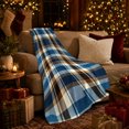 thumbnail image 3 of Blue Tartan Plaid Pattern, Festive Holiday Scene, Warm Flannel Blanket for Living Room and Family Room with Detailed Artwork, Art Lovers Thanksgiving Gift, Festive Home Decor, 3 of 9