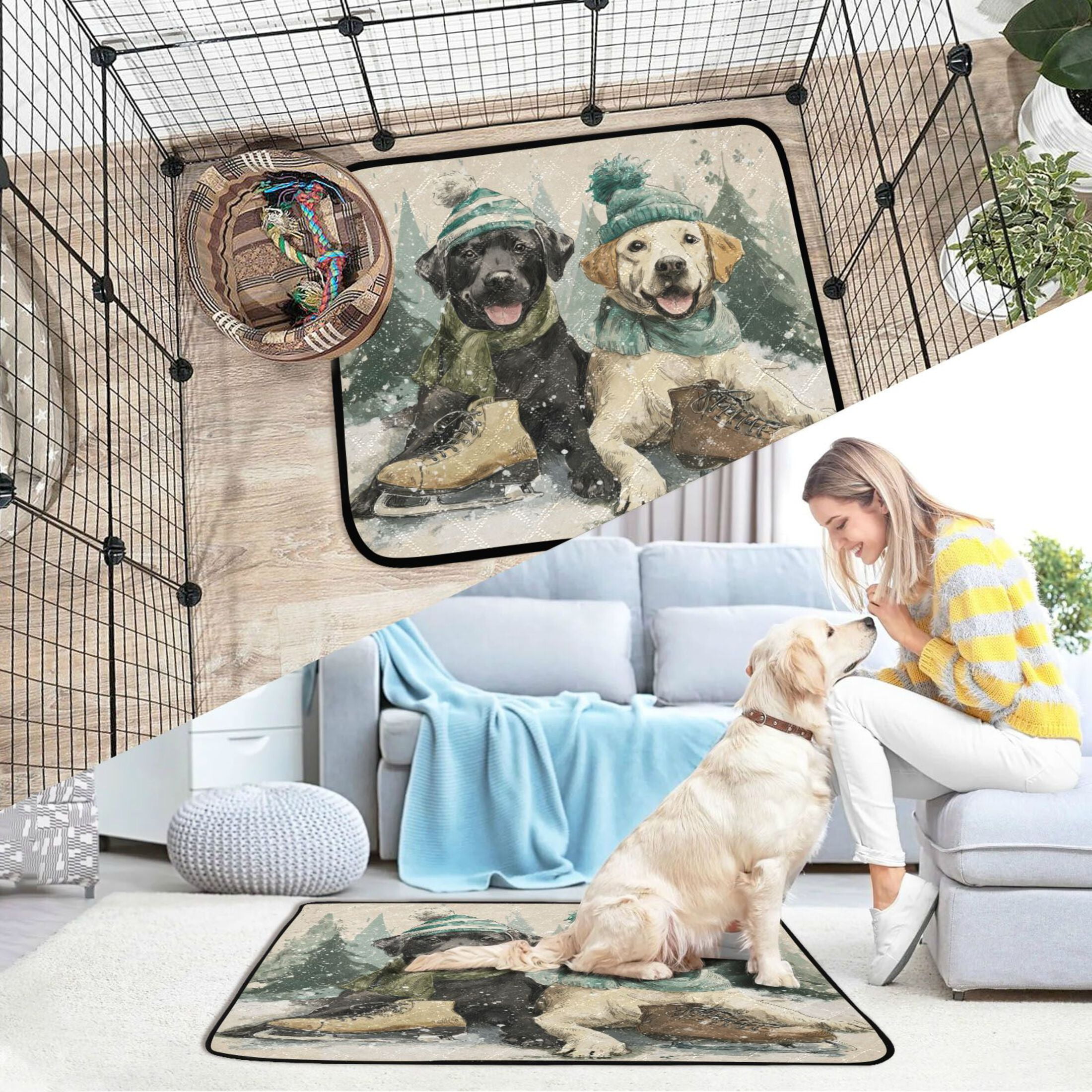 Qxltty Snow Labrador Cat litter Pads Pet Set of 3 Diaper Mats Center Anti-leakage Layer Absorbent Soft and Comfortable