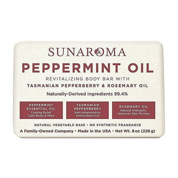 Sunaroma Peppermint Oil and Rosemary Body Bar Soap, 8 Oz, 3 Pack