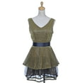 thumbnail image 2 of Womens Gold Glitter Tulle Flared Waist Tie V Neck Sleeveless Dress, 2 of 3