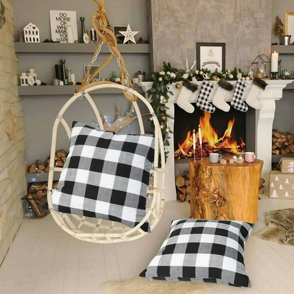 Durable Checkered Pillowcase Covers - Black And White (2 Sets, 18"X18")