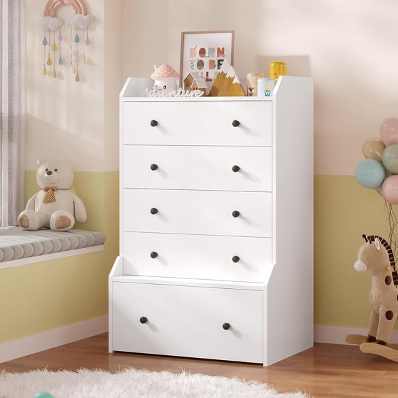 Toogaho 5 Drawer Dresser for Bedroom,Wooden White Chest of Drawers Storage Cabinet for Bedroom, Hallway, Entryway