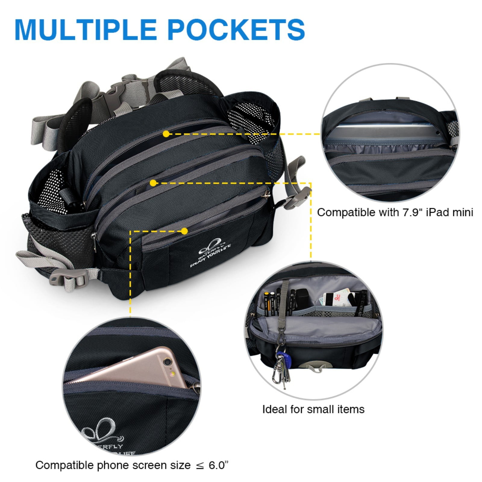 Waterfly 4.5 L Water Resistant Unisex Fanny Pack, Nylon