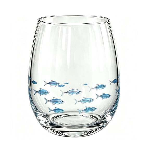 Reusable Clear Glass Tumbler with Ocean Fish Print for Holiday Beverages, Iced Coffee, Juice, and Seasonal Home Gatherings, Durable Party Cup for Everyday Use, Dishwasher Safe