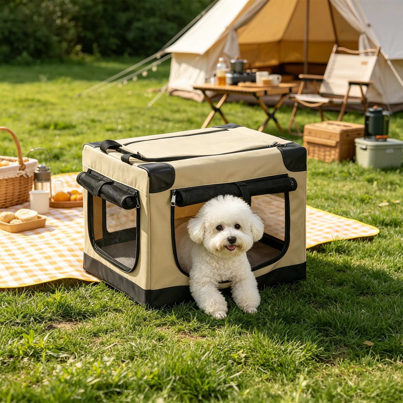 Pet Travel Carrier Cage Foldable Dog Cat Kennel - Portable Pet Playpen Tent, Mesh Window, Lightweight Indoor Outdoor Crate, Easy Clean, Versatile Use