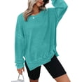 thumbnail image 3 of Oversized Sweatshirt for Women Waffle Knit Crewneck Sweatshirts Long Sleeve Side Slits Casual Pullover Tops, S-2XL, 3 of 6