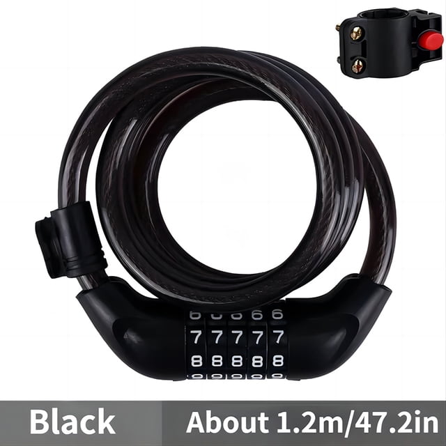 5 Digit Code Bicycle Lock, 1200mm * 12mm, Anti-theft, Bike Security Accessory, Steel Cable, Cycling