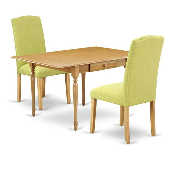 East West Furniture Monza 3-piece Wood Dining Set in Oak/Limelight