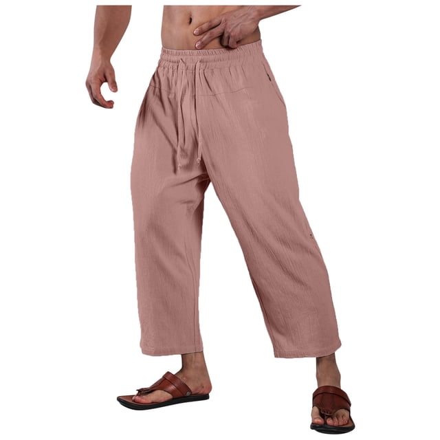 VBARHMQRT Flare Sweatpants Men's Large Size Breathable Large Pocket Lace up Solid Color Cropped Pants