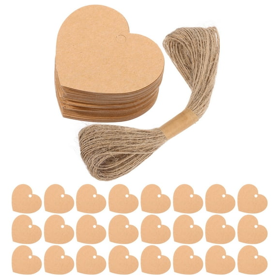 LEORX 200Set Heart Shaped Tags Romantic Hanging Tags for DIY Crafts and Brown Paper Flax Rope 1.97X1.77In