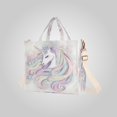 thumbnail image 2 of Corduroy Composite Fabric Tote Bag Magnetic Snap Large Capacity Crossbody Bag Beige Shoulder Strap Ethereal Unicorn Rainbow Mane, 2 of 7
