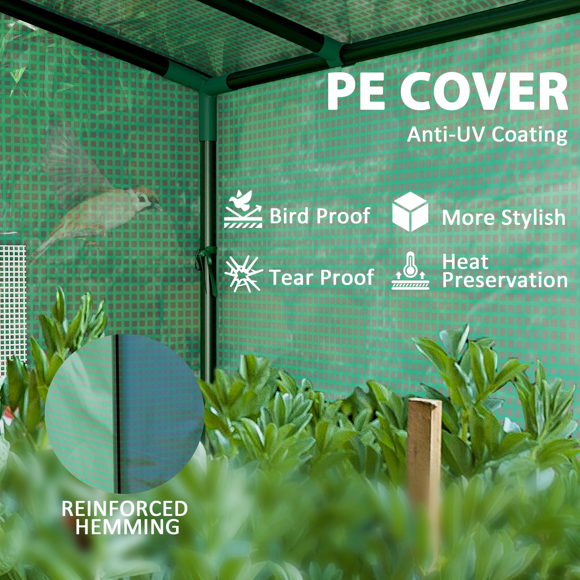 FASCK 6.6' x 2.5' x 5.6' Lean-to Small Greenhouse for Outdoors, Portable Greenhouse with UV-Resistant PE Cover, Walk-in Green House with Roll-up Door and Mesh Windows,Green