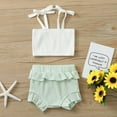 thumbnail image 2 of IROINNID Toddler Girl's Solid Suspender Vest Tops Ruffles Shorts Outfits, 2 of 8