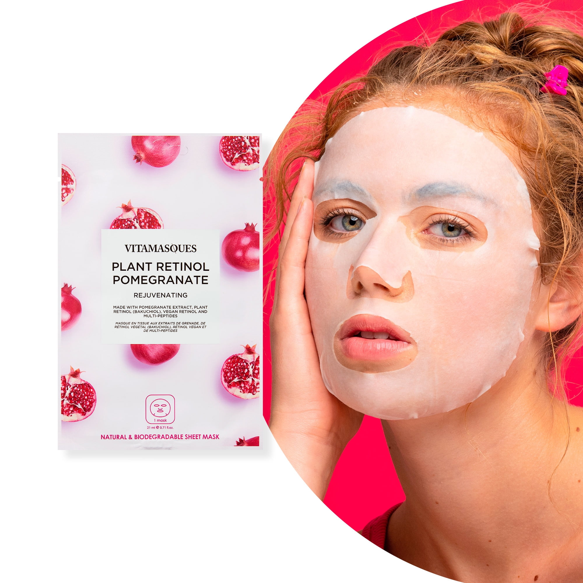 Vitamasques Biodegradable Plant Retinol Pomegranate Mask, Rejuvenating, One Sheet Mask