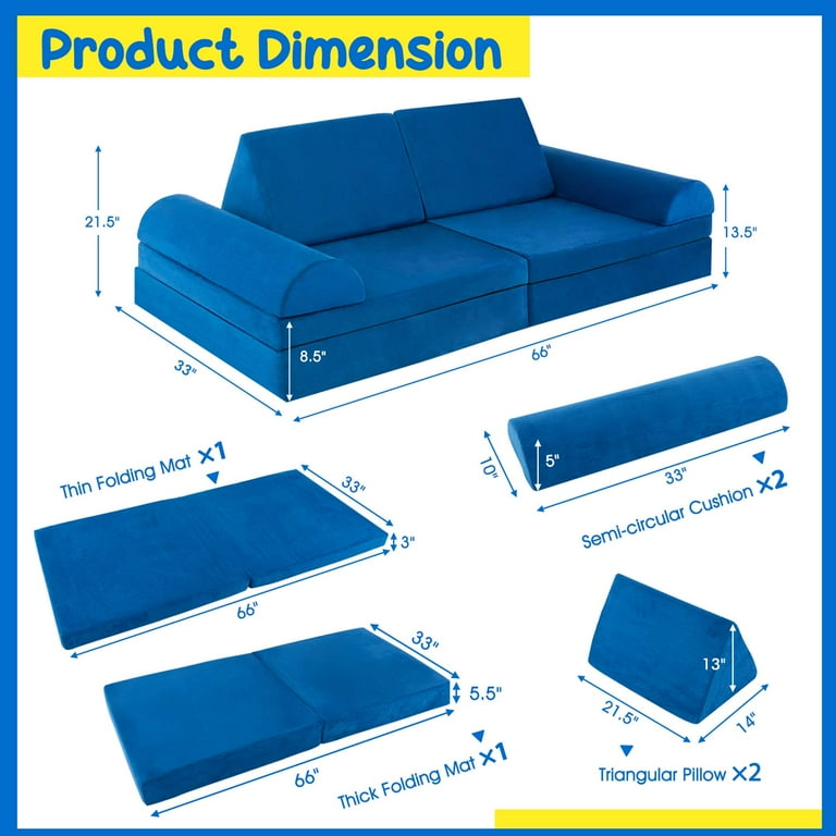 Costway 8 PCS Kids Play Sofa Set, Convertible Foam Couch Toddler