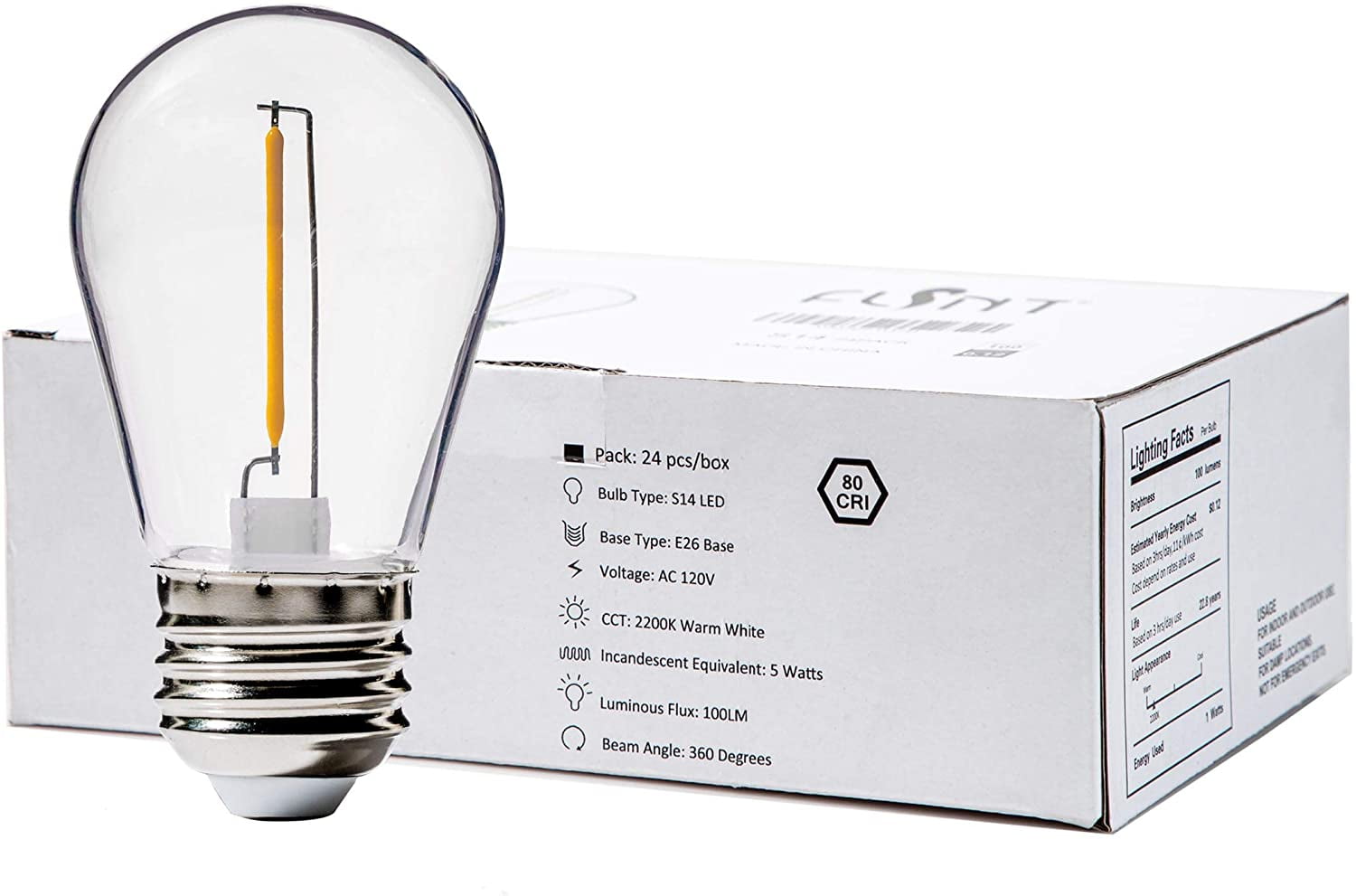 Dankbaar Stun Boos FLSNT LED Light Bulb 1W,S14 Outdoor String Light Bulb Replacement E26  Base,Non-Dimmable,2200K Warm White,Waterproof,24 Pack - Walmart.com