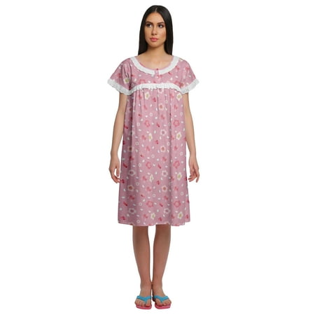 

Moomaya Short Sleeve Nightdress For Ladies Printed Button Placket Nightwear