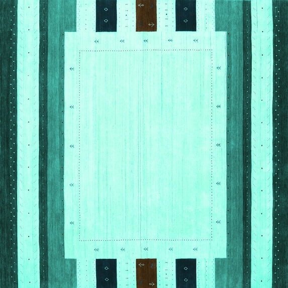 Ahgly Company Machine Washable Indoor Square Solid Turquoise Blue Modern Area Rugs, 3' Square