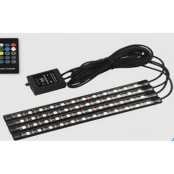Luz Interior Coche, 4 Piezas 48 LED Lámpara de Neón Luz de Tira Multicolor Coche de Música, con Función Activa de Sonido y Control Remoto y Puertos USB y Cargador de Automóvil Ecomeon no