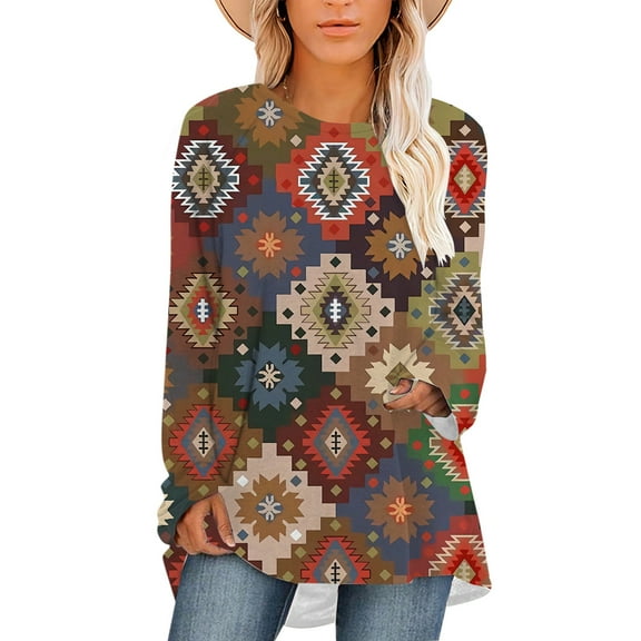 CLOOCL Women Plus Size Blouse Bohemian Style Pattern Print T-Shirt Long Sleeve Fashion Female Loose Tops