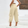 thumbnail image 2 of Lmueinov Women's High Waist Cargo Capri Pants, Drawstring Adjustable Hem Casual Outdoor Trousers with Multi Pockets, Loose Fit Daily Wear Pants S-2XL, 2 of 3
