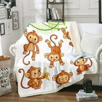 Kids Cute Monkeys Fleece Throw Blanket Cartoon Monkey Banana Decor Sherpa Blanket Boys Girls Wild Animal Pattern Plush Blanket Natural Wildlife Fuzzy Blanket for Sofa Bed Couch,Throw 50x60 Inch