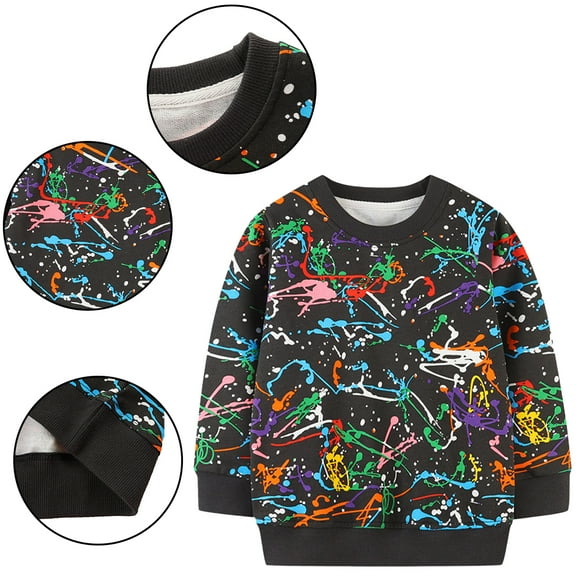 Godderr Kids Baby Long Sleeve Sweatshirt,Spring Autumn Sweatsuit Tops Print T-Shirt Toddler Fall Winter Casual Bottom Shirt Kids Crewneck Sweater for 2-7Y