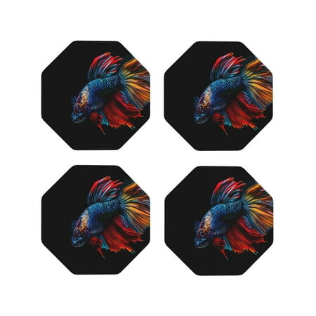 

Vsdgher Colorful Betta Fish Leather Coasters for Drinks Durable Drink Coasters 4 Set for Tabletop Protection Luxurious Home Décor and Housewarming Gift-Octagon