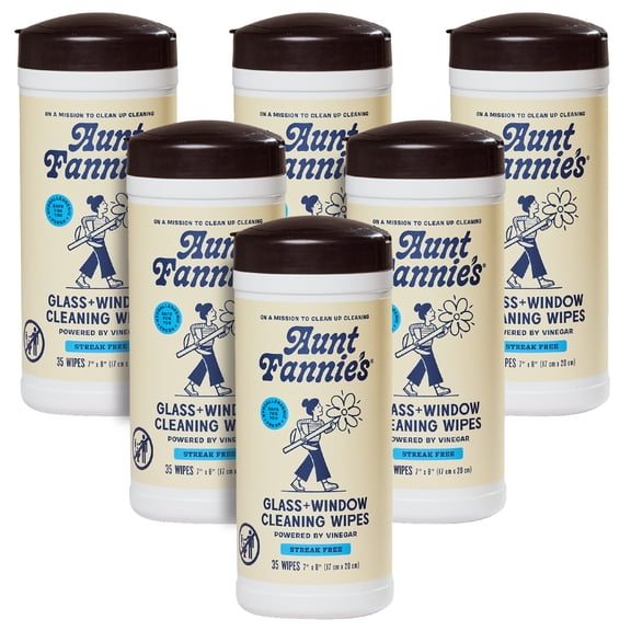 Aunt Fannie's Glass & Window Cleaning Wipes, Natural Streak-Free Glass Cleaner, 35 Count (Pack of 6)