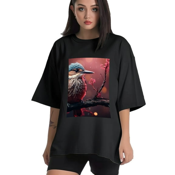 Plus Size Shirt for Women Black Tops for Women Short Sleeves Shirt for Women Red-Browed Bird Pink 6 T Shirt Crewneck Shirt for Women XS