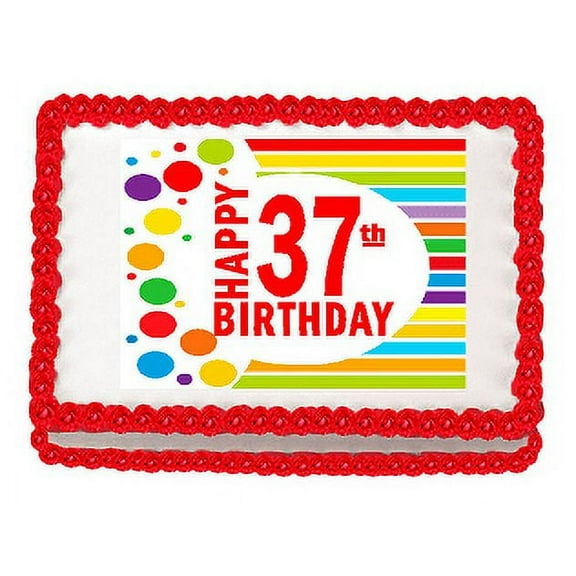 Happy 37th Birthday Edible PEEL N STICK Frosting Photo Image Cake Decoration Topper