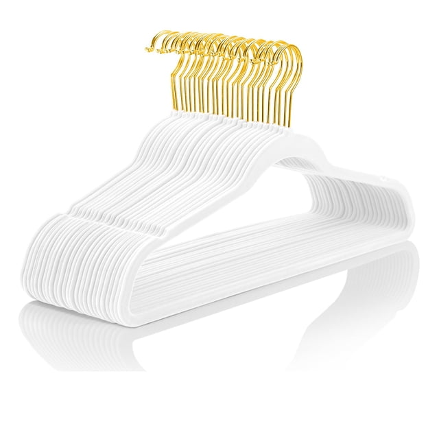 Perchas de terciopelo MIZGI Premium, paquete de 60 unidades, color blanco pesado