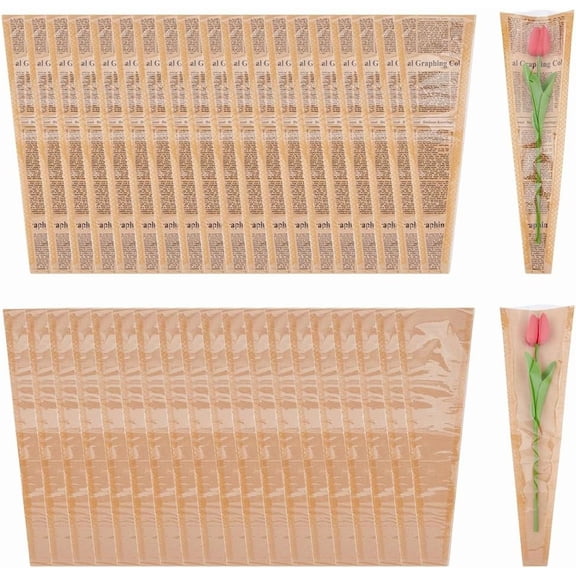 DIY 100Pcs 2 Styles Single Rose Packaging Bags Kraft Paper Flower Bouquets Wrapping Bags Single Floral Sleeve No Handle for Mother's Day Valentine's Day Wedding Party DIY