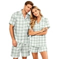 thumbnail image 2 of Men's Pajama Sets Button Up Pajamas for Women Matching Pajamas for Couples Mens Pajamas Set Shorts Couple Matching Pajamas Sets Short Sleeve Button Down Sleepwear Pjs Shorts Set Soft Loungewear, M, 2 of 5