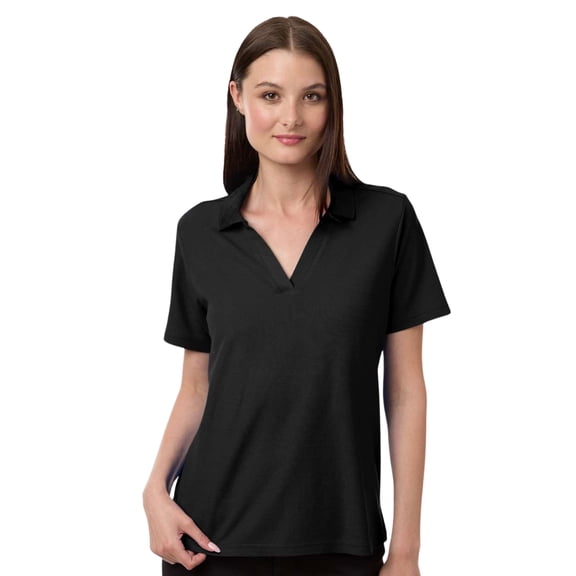 CORE365 Women's Pique Golf Polo Shirts 60/40 Cotton/Recycled Polyester Active fit Collared V-Neck Polo Shirt (Black, S)