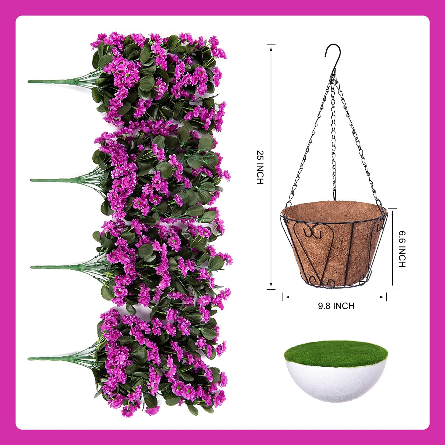 Hanging Baskets Artificial Flowers for Outdoor Interior Decor, Artificial Daisies Flowers shrubs Flowers Plants with Baskets for Home Porch Garden Patio Patio Spring Decoration(Pink)