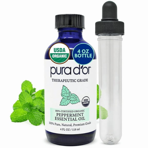 PURA D'OR Organic Peppermint Essential Oil 4 Fl Oz
