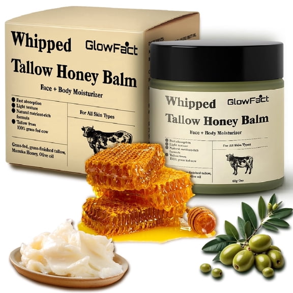 Beef Tallow Honey Balm | Grass Fed Whipped Beef Tallow With Honey Face & Body Moisturizer 2 oz | Deeply Moisturizing for Face & Body | Organic Grass-Fed Tallow, Unscented Whipped Tallow Balm