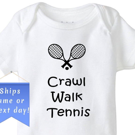 Baby Bodysuit BELLA CANVAS Crawl Walk Tennis, Tennis Onesie, Tennis Racket White Baby Shirt, Sports Baby, For The Future Tennis Player, Baby Boy Baby Girl Shower Gift