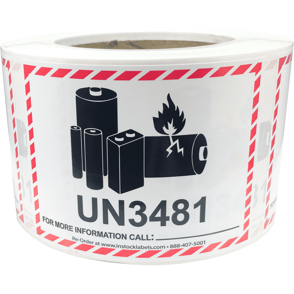 UN3481 Caution Lithium Battery Warning Labels 3.25 x 4.25" inch 500