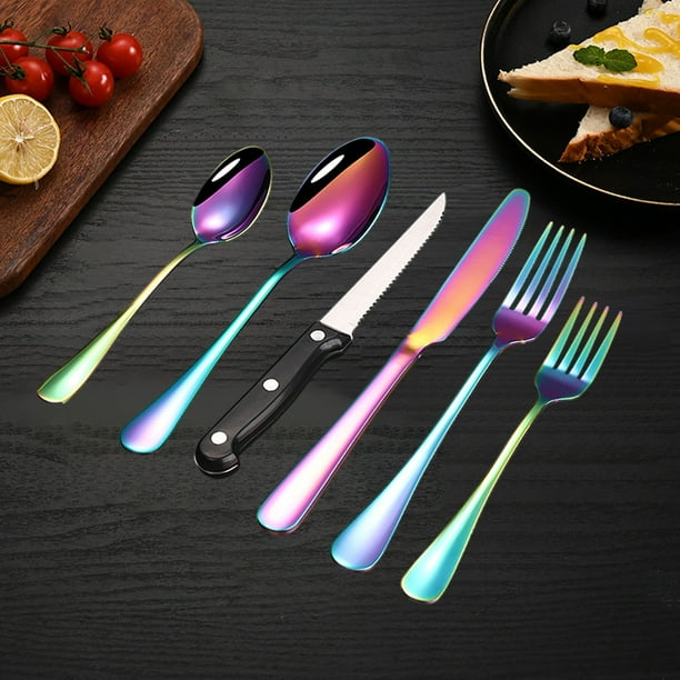 Juego de cubiertos de acero inoxidable Western Cutlery: cuchara, cuchillo y tenedor para carne. Incluye cuchillo de servicio estilo hotel, cuchillo de servicio portátil y plegable. Juego de