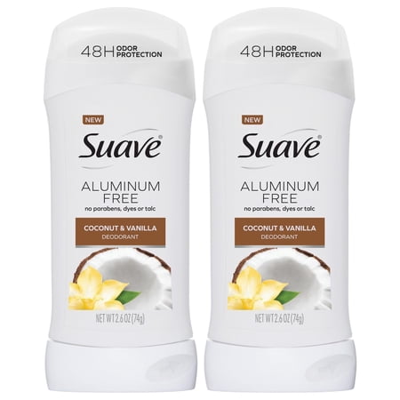 Suave Aluminum-Free Deodorant for Women 2-Pack  Coconut & Vanilla  2.6 Oz Ea