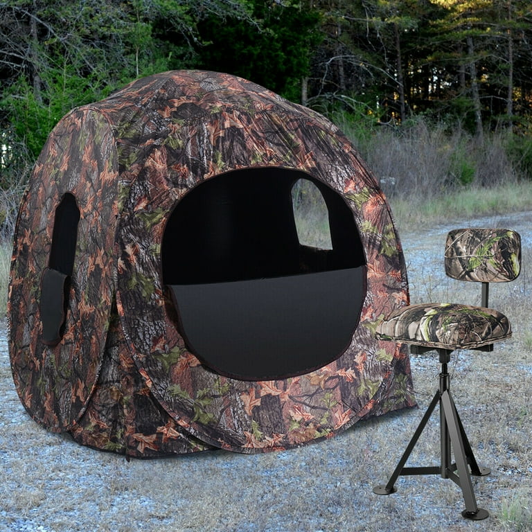 Gymax Portable Rotating Camo Gear Swivel Hunting Chair with