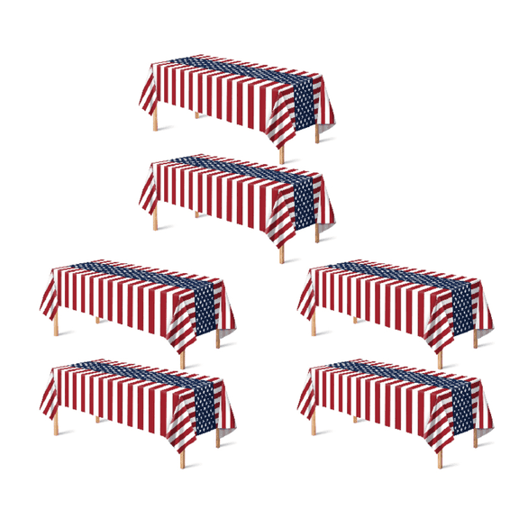 6 Pack Patriotic American Flag Tablecloths, 54 x 108 inches Disposable Plastic Table Covers for 4th of July Memorial Day Parties Decorations