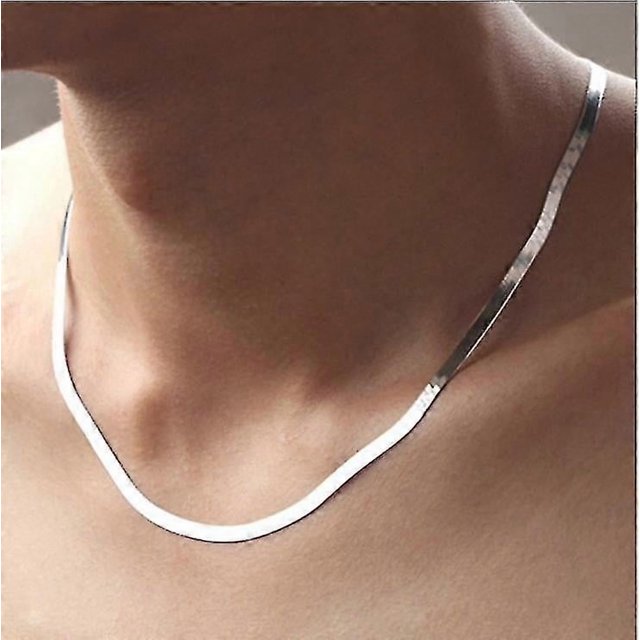 Newway 925 Silver Necklace 4mm Snake Chain Men Women Couple Sterling Silver Jewelry Blade Chain